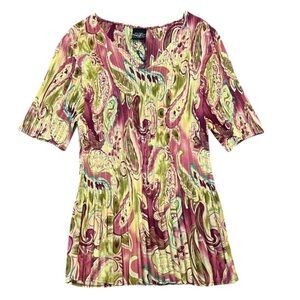 New Magic Scarf Company One Size Mini Pleats Shortsleeve VNeck Blouse